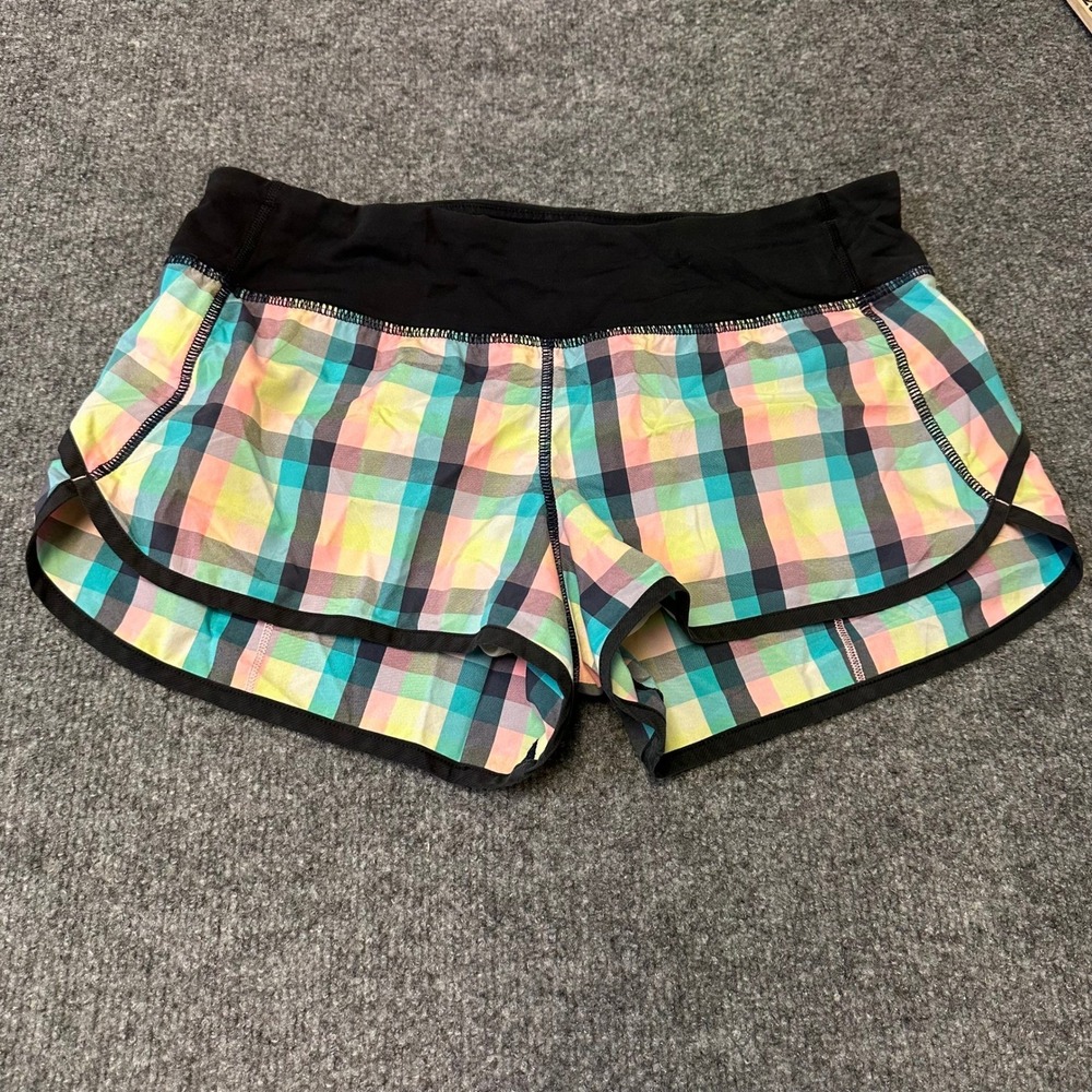 Lululemon Shorts Womens Size 6 Multicolor Plaid Speed Up Running Athletic Pocket